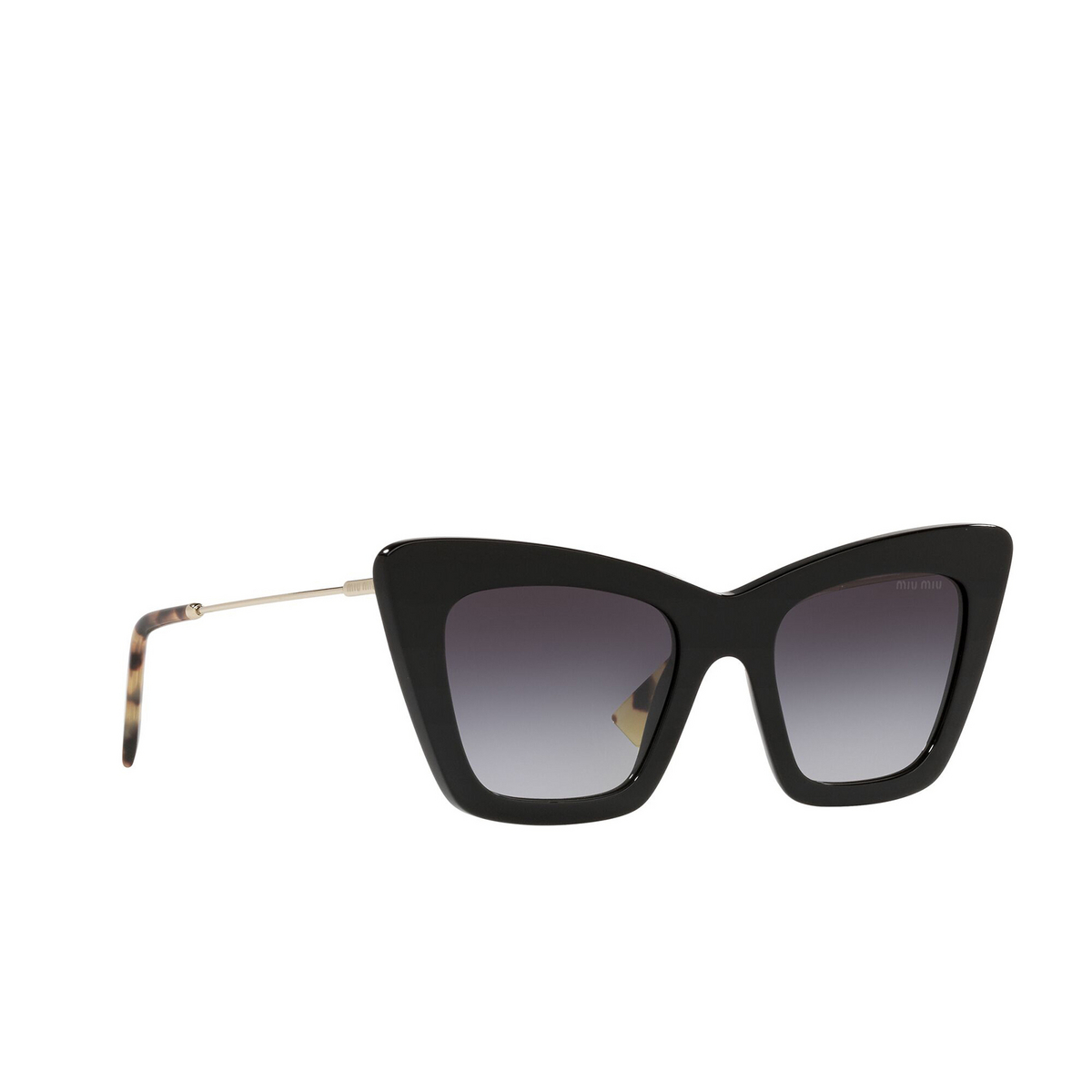 Miu Miu® Cat-eye Sunglasses: MU 01WS color Black 1AB5D1 - three-quarters view.