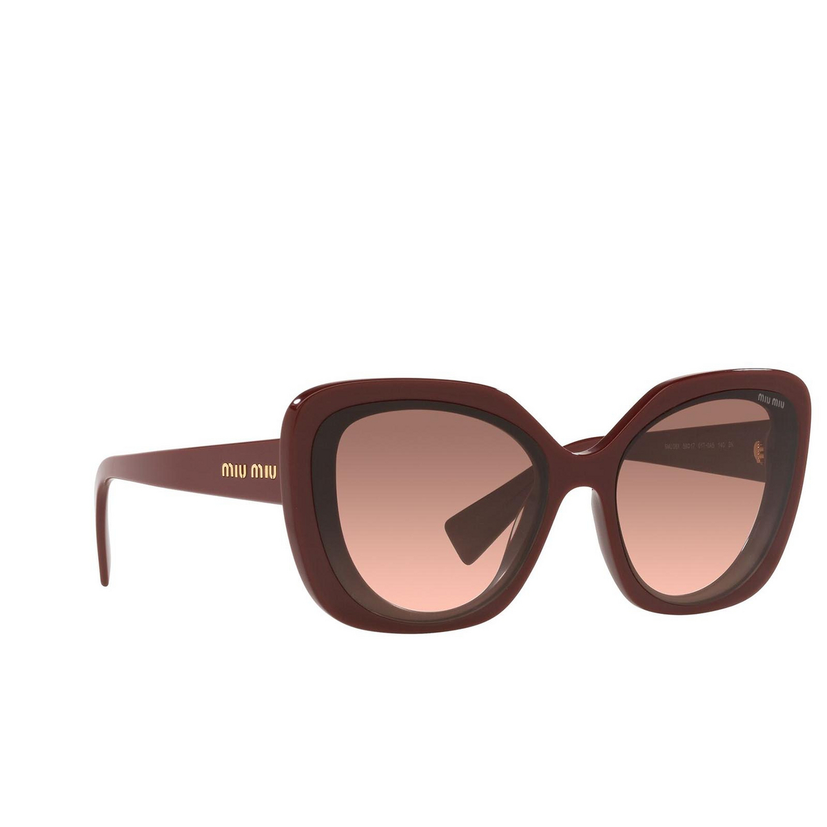 Miu Miu® Butterfly Sunglasses: MU 06XS color Pink Bordeaux 01T0A5 - three-quarters view.
