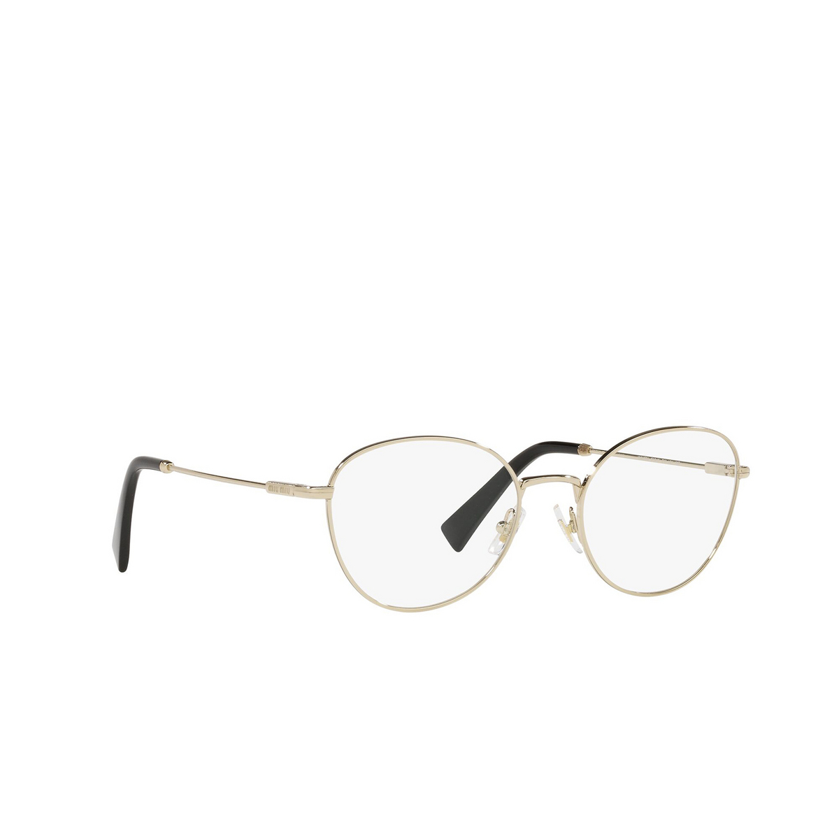 Miu Miu® Cat-eye Eyeglasses: MU 50UV color Pale Gold ZVN1O1 - three-quarters view.