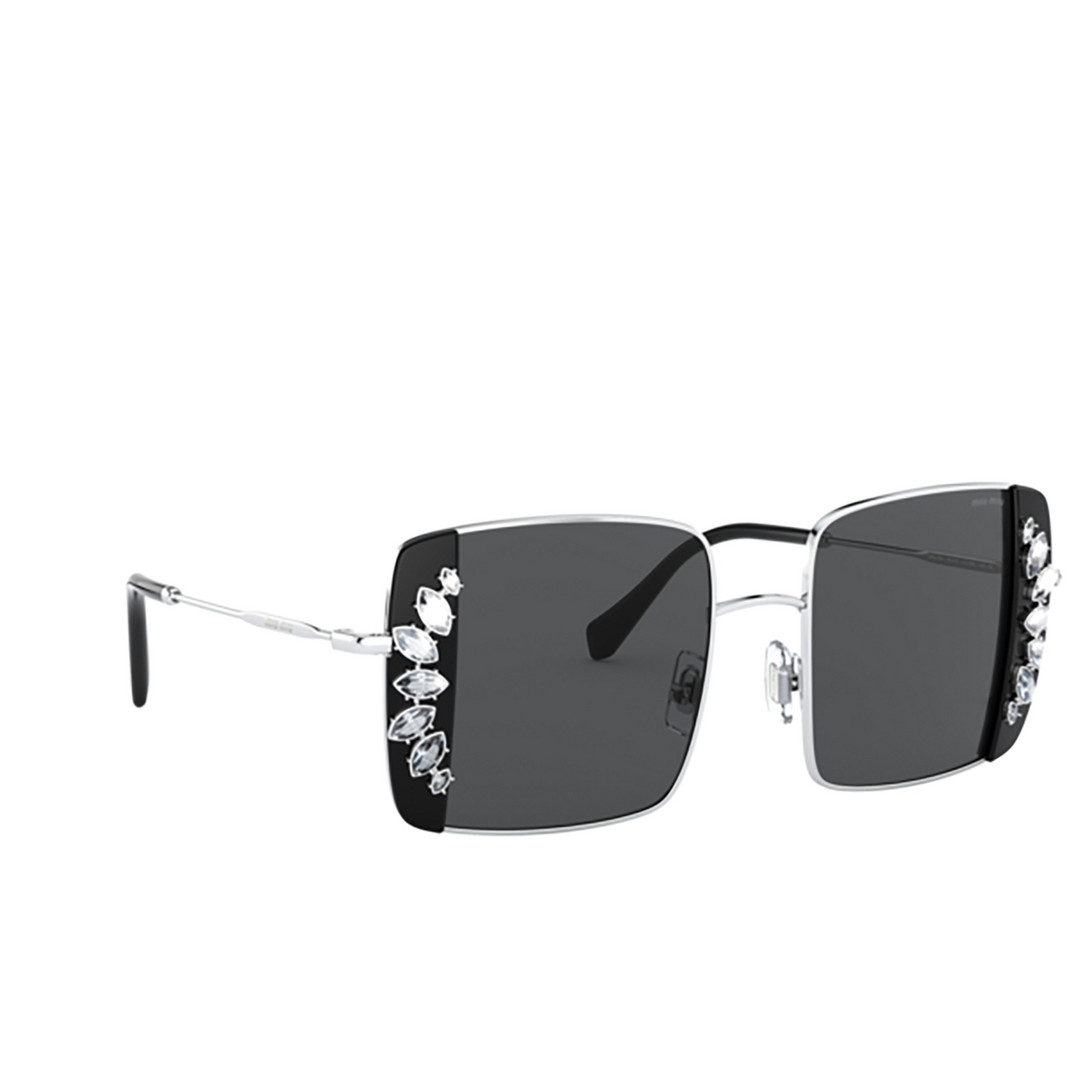Miu Miu® Square Sunglasses: MU 56VS color Silver / Black 01E5S0 - three-quarters view.
