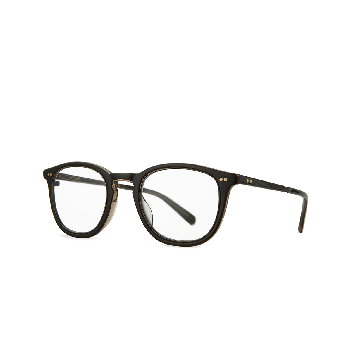 Mr. Leight® Square Eyeglasses: Coopers C color Black Tar - Antique Gold Bktr-atg - three-quarters view.