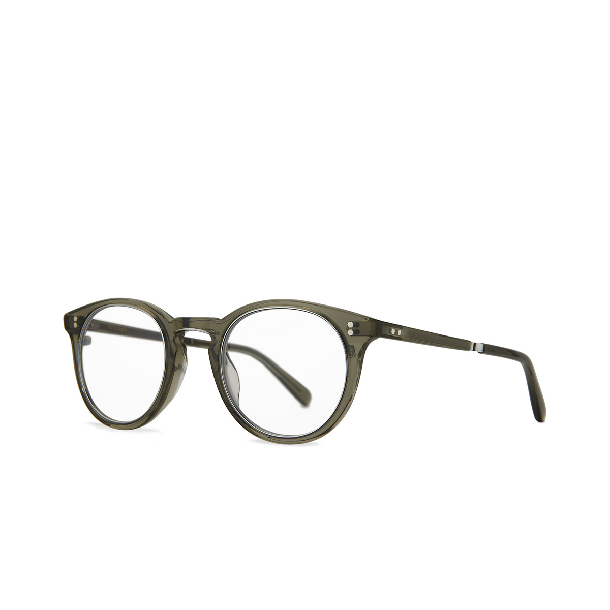 Mr. Leight® Round Eyeglasses: Crosby C color Hunter - Platinum Hun-antplt - three-quarters view.