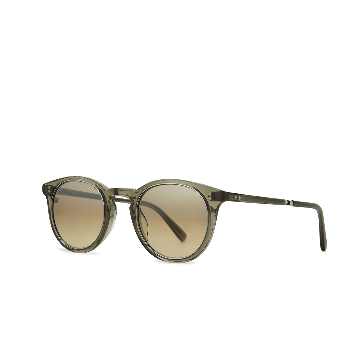 Mr. Leight® Round Sunglasses: Crosby S color Hunter - Platinum / Smokey Hun-plt/smky - three-quarters view.