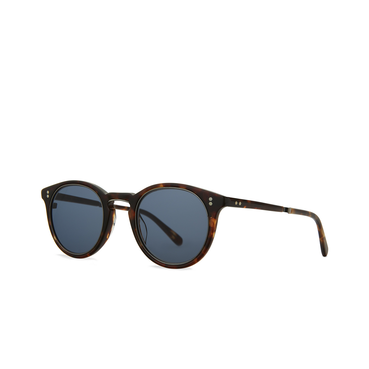 Mr. Leight® Round Sunglasses: Crosby S color Maple - Antique Platinum / Blue Mpl-antplt/blu - three-quarters view.