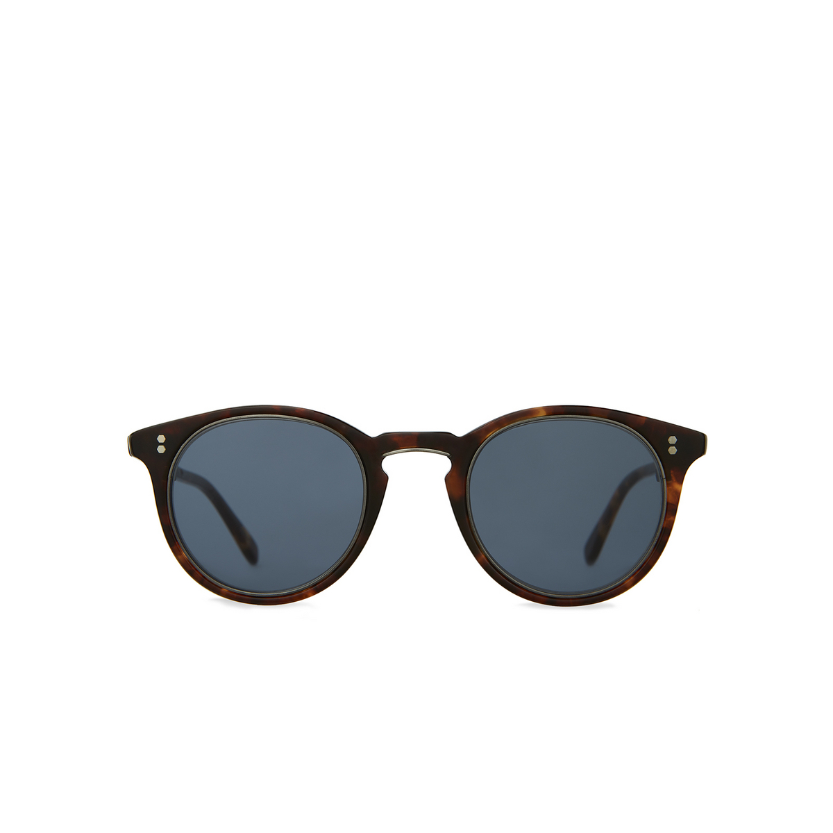 Mr. Leight® Round Sunglasses: Crosby S color Maple - Antique Platinum / Blue Mpl-antplt/blu - front view.