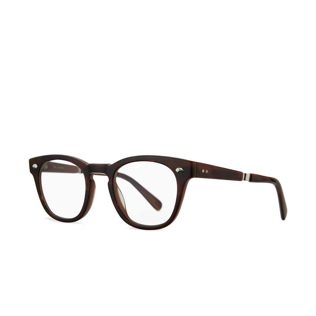 Mr. Leight® Square Eyeglasses: Hanalei C color Honey Laminate - 12k White Gold HLA-12KG - three-quarters view.