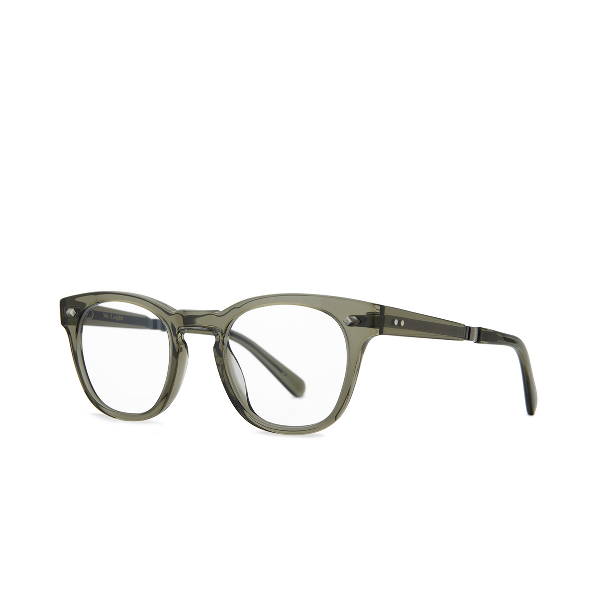 Mr. Leight® Square Eyeglasses: Hanalei C color Hunter - Pewter Hun-pw - three-quarters view.