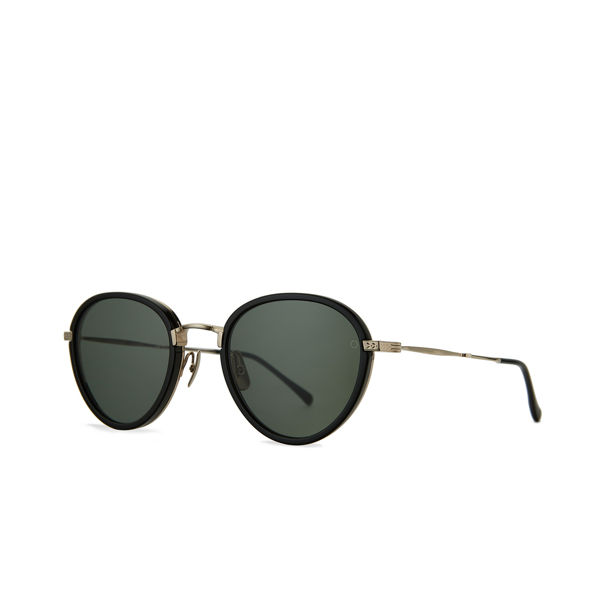 Mr. Leight® Round Sunglasses: Monterey Sl color Matte Black / G15 + Ash / Bluelight MBK/G15+ASH/BLUL - three-quarters view.