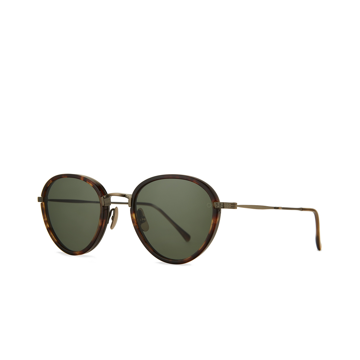 Mr. Leight® Round Sunglasses: Monterey Sl color Maple / Green + Driftwood / Bluelight Mpl/grn+drftwd/blul - three-quarters view.