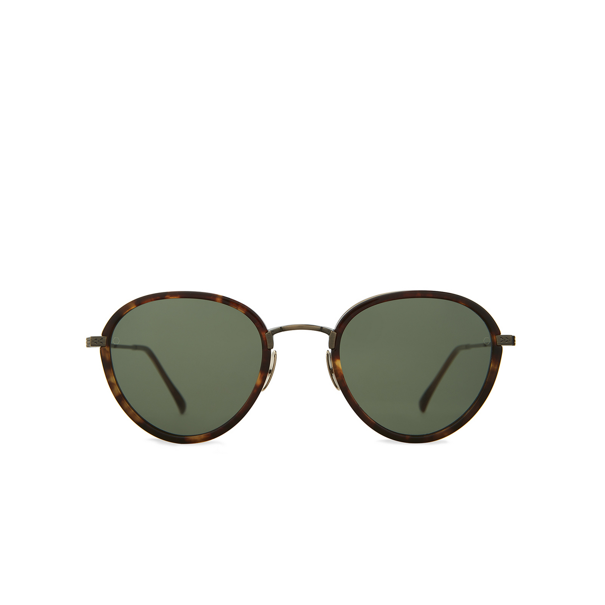 Mr. Leight® Round Sunglasses: Monterey Sl color Maple / Green + Driftwood / Bluelight Mpl/grn+drftwd/blul - front view.