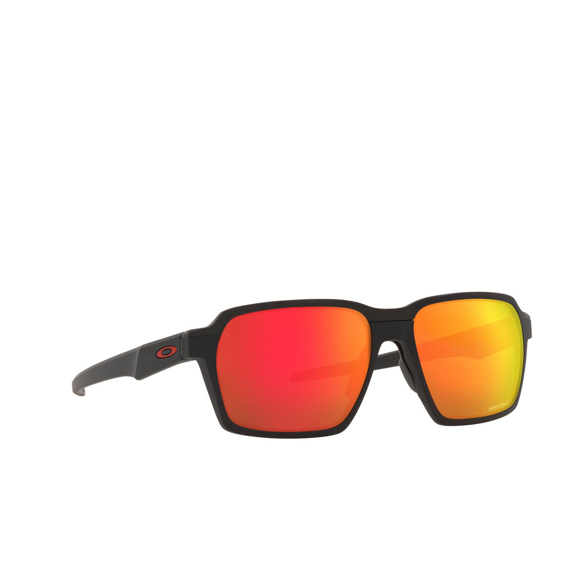 Oakley® Rectangle Sunglasses: Parlay OO4143 color Matte Black 414303 - three-quarters view.