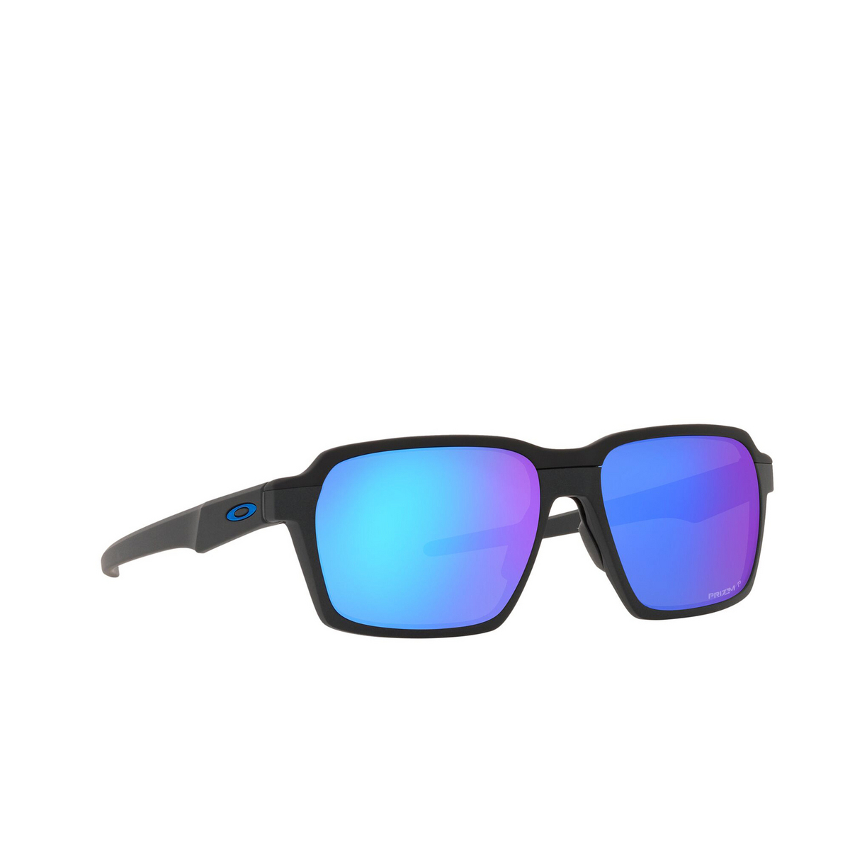Oakley® Rectangle Sunglasses: Parlay OO4143 color Steel 414305 - three-quarters view.