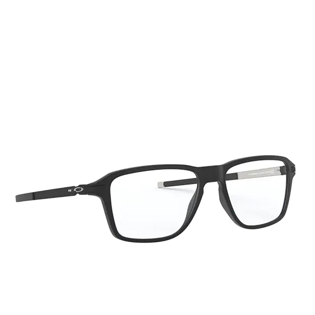 Oakley® Square Eyeglasses: Wheel House OX8166 color Satin Black 816601 - three-quarters view.