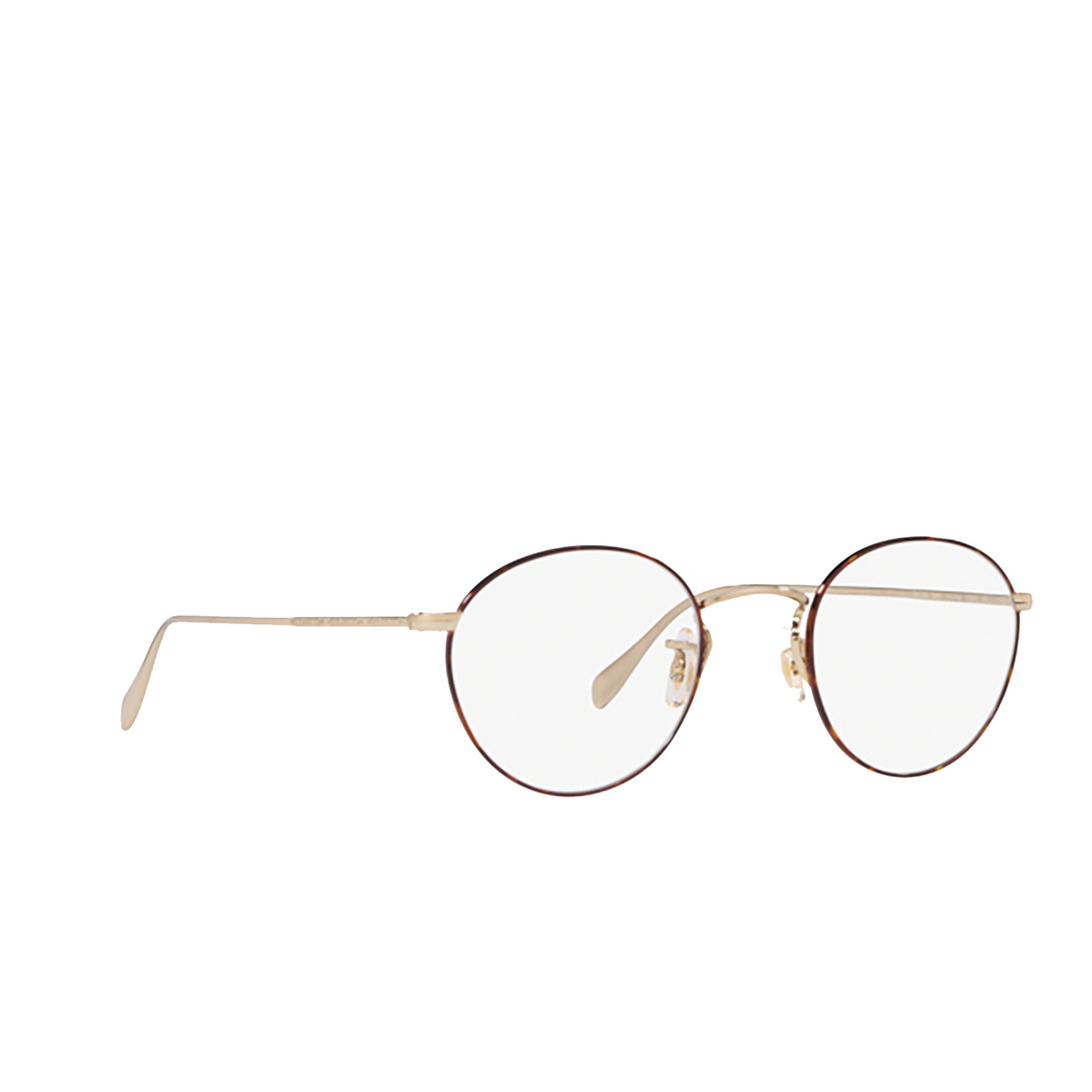 Oliver Peoples® Round Eyeglasses: Coleridge OV1186 color Soft Gold / Amber Dtbk Foil 5295 - three-quarters view.