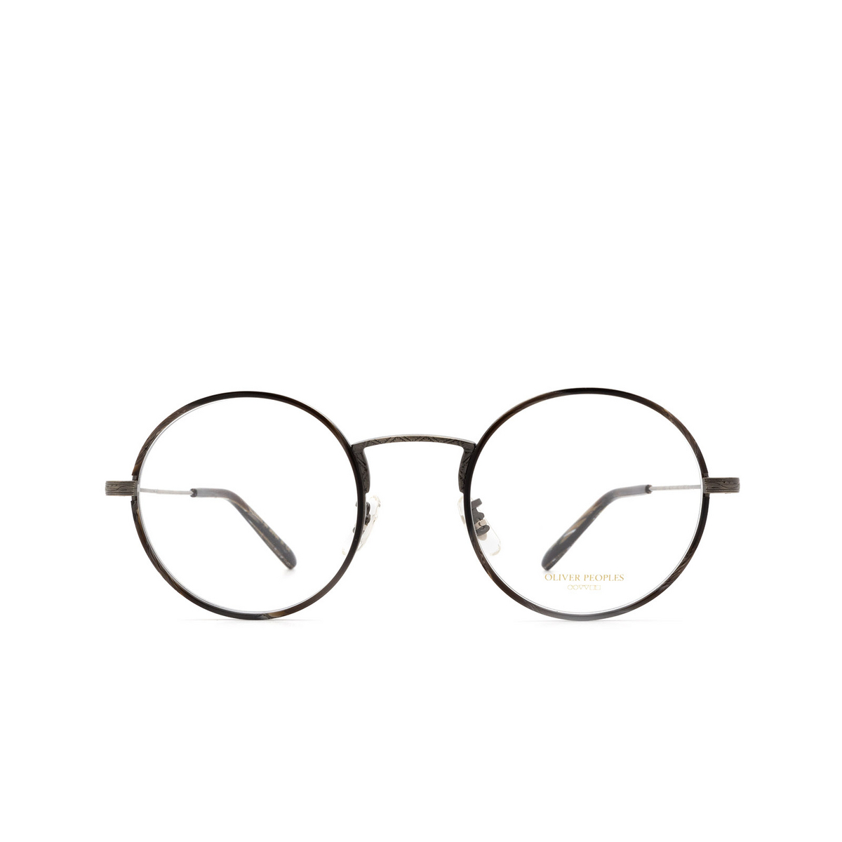 Oliver Peoples® Round Eyeglasses: Ellerby OV1250T color Black Horn / New Antique Pewter 5289 - 1/3.