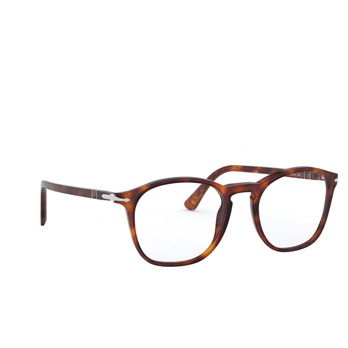 Persol® Square Eyeglasses: PO3007VM color Havana 24 - three-quarters view.