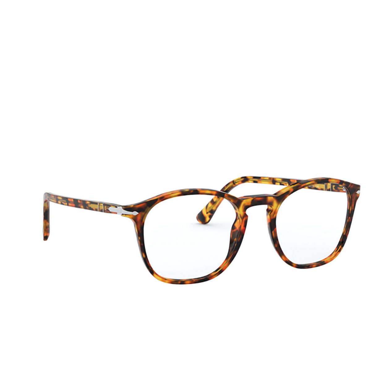 Persol® Square Eyeglasses: PO3007VM color Yellow Tortoise 71 - three-quarters view.