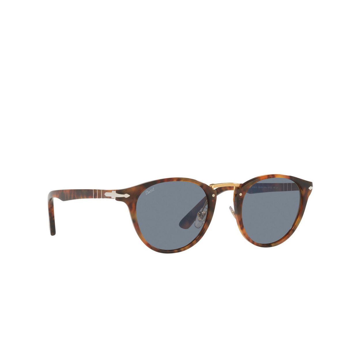 Persol® Round Sunglasses: PO3108S color Caffe 108/56 - three-quarters view.