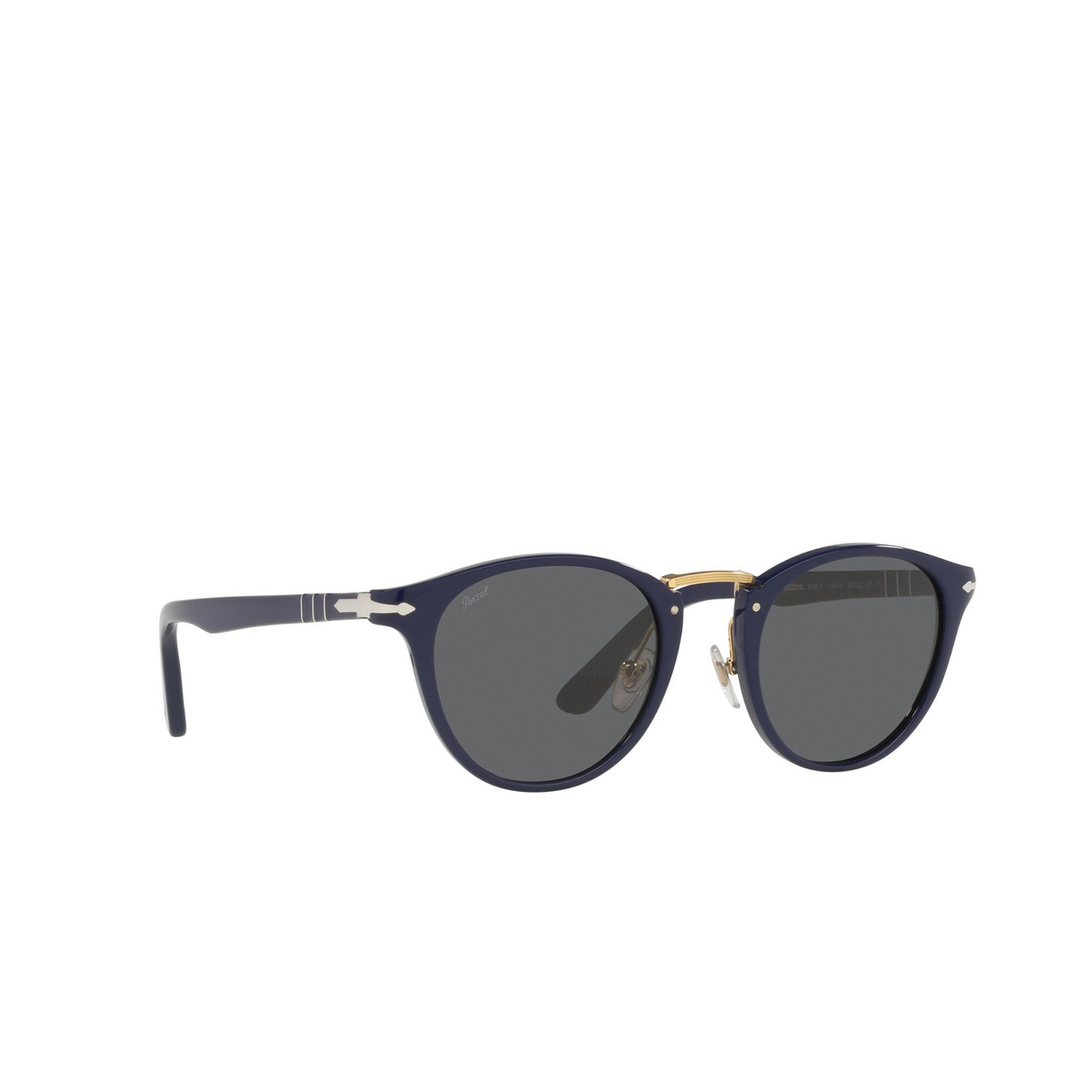 Persol® Round Sunglasses: PO3108S color Blu 1144B1 - three-quarters view.