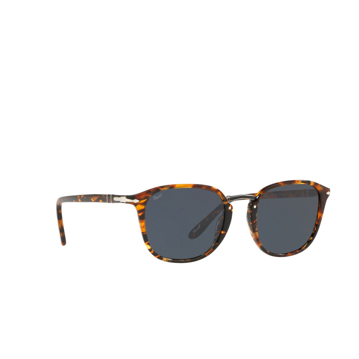 Persol® Square Sunglasses: PO3186S color Dark Brown Tortoise 1081R5 - three-quarters view.