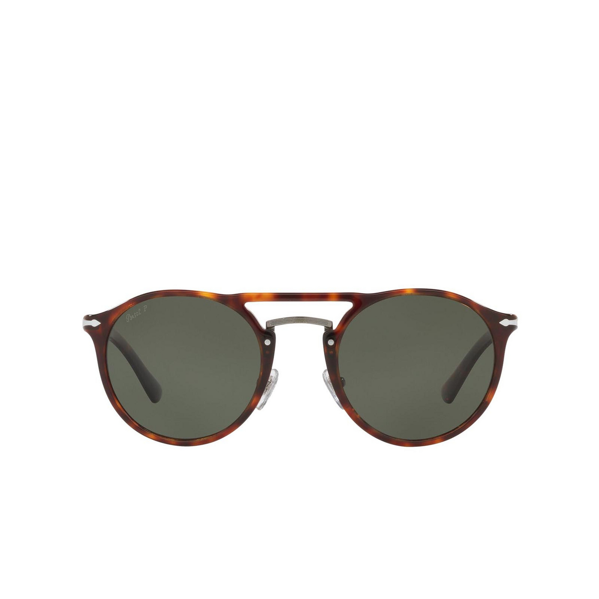 Persol® Round Sunglasses: PO3264S color Havana / Gunmetal 24/58 - front view.