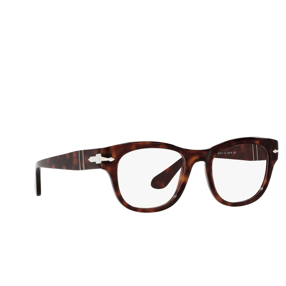 Persol® Square Eyeglasses: PO3270V color Havana 24 - three-quarters view.