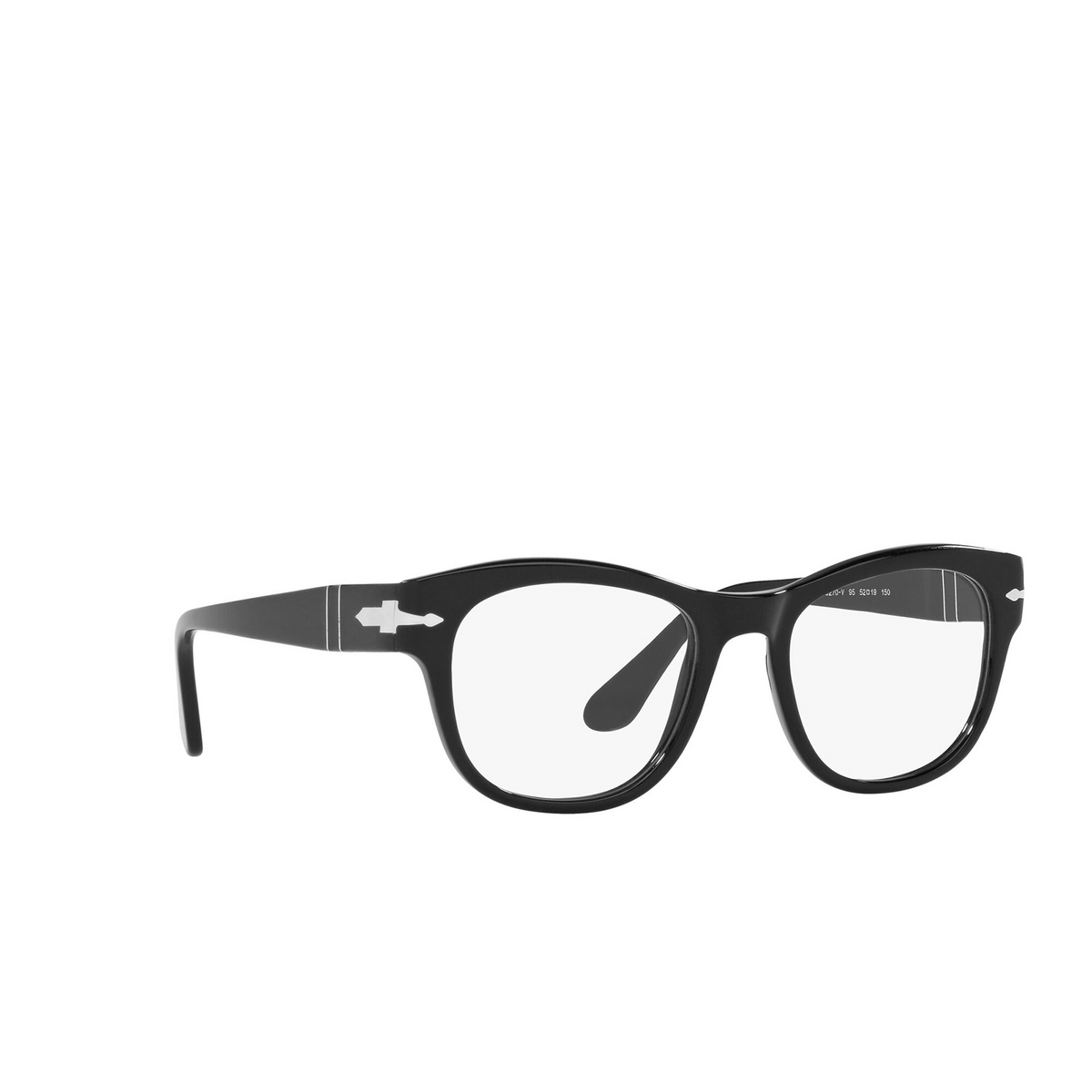 Persol® Square Eyeglasses: PO3270V color Black 95 - three-quarters view.