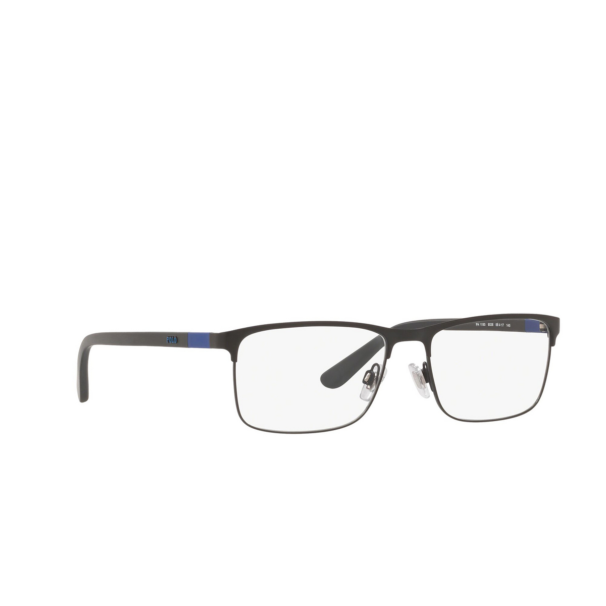 Polo Ralph Lauren® Rectangle Eyeglasses: PH1190 color Matte Black 9038 - three-quarters view.