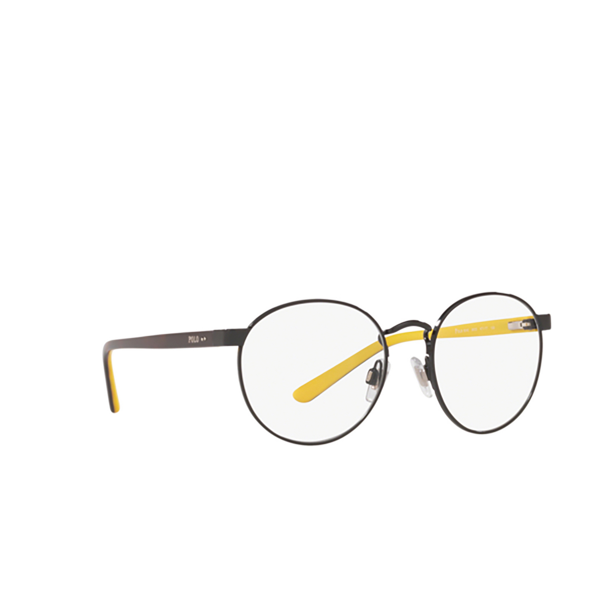 Polo Ralph Lauren® Round Eyeglasses: PP8040 color Shiny Black 9003 - three-quarters view.