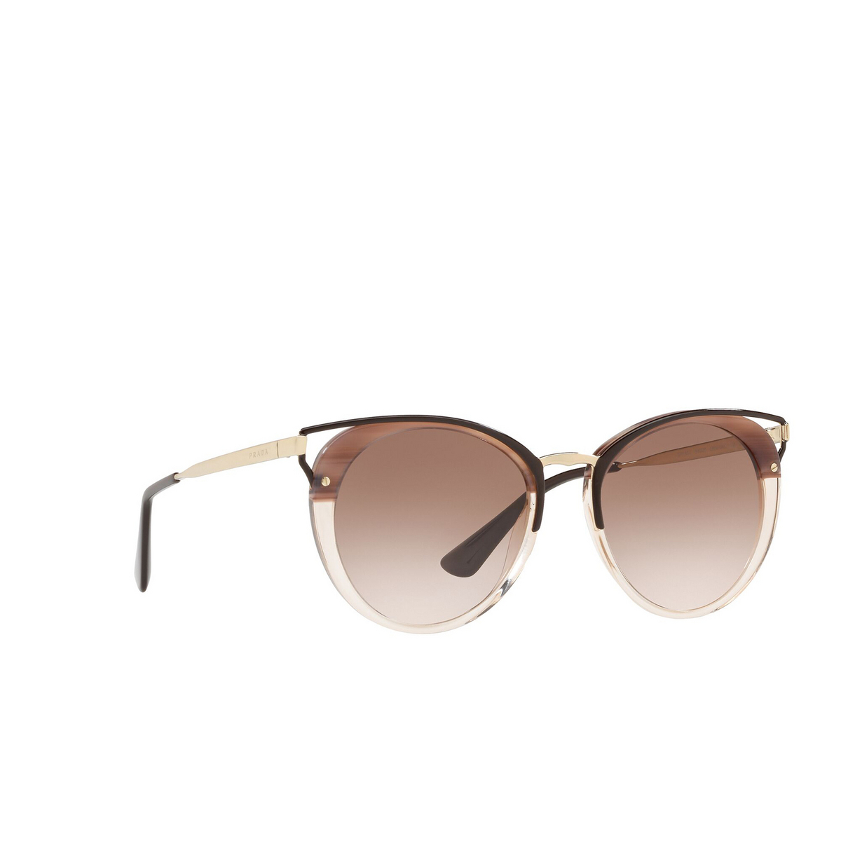 Prada® Cat-eye Sunglasses: PR 66TS color Striped Brown LMN0A6 - three-quarters view.