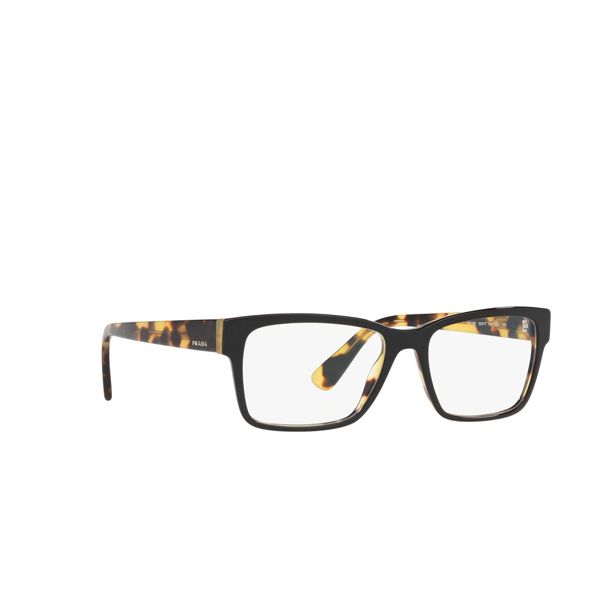 Prada HERITAGE Eyeglasses NAI1O1 Top Black / Medium Havana - three-quarters view