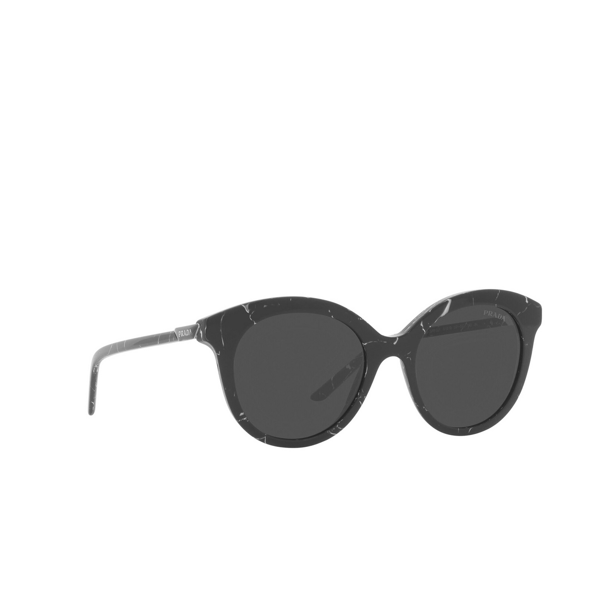 Prada® Round Sunglasses: PR 02YS color Black Marble 03Y5S0 - three-quarters view.