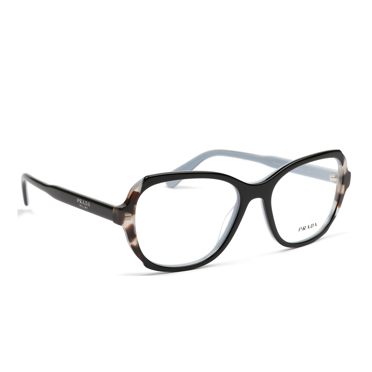 Prada PR 03VV Eyeglasses KHR1O1 TOP BLACK / AZURE / SPOTTED BROWN - three-quarters view