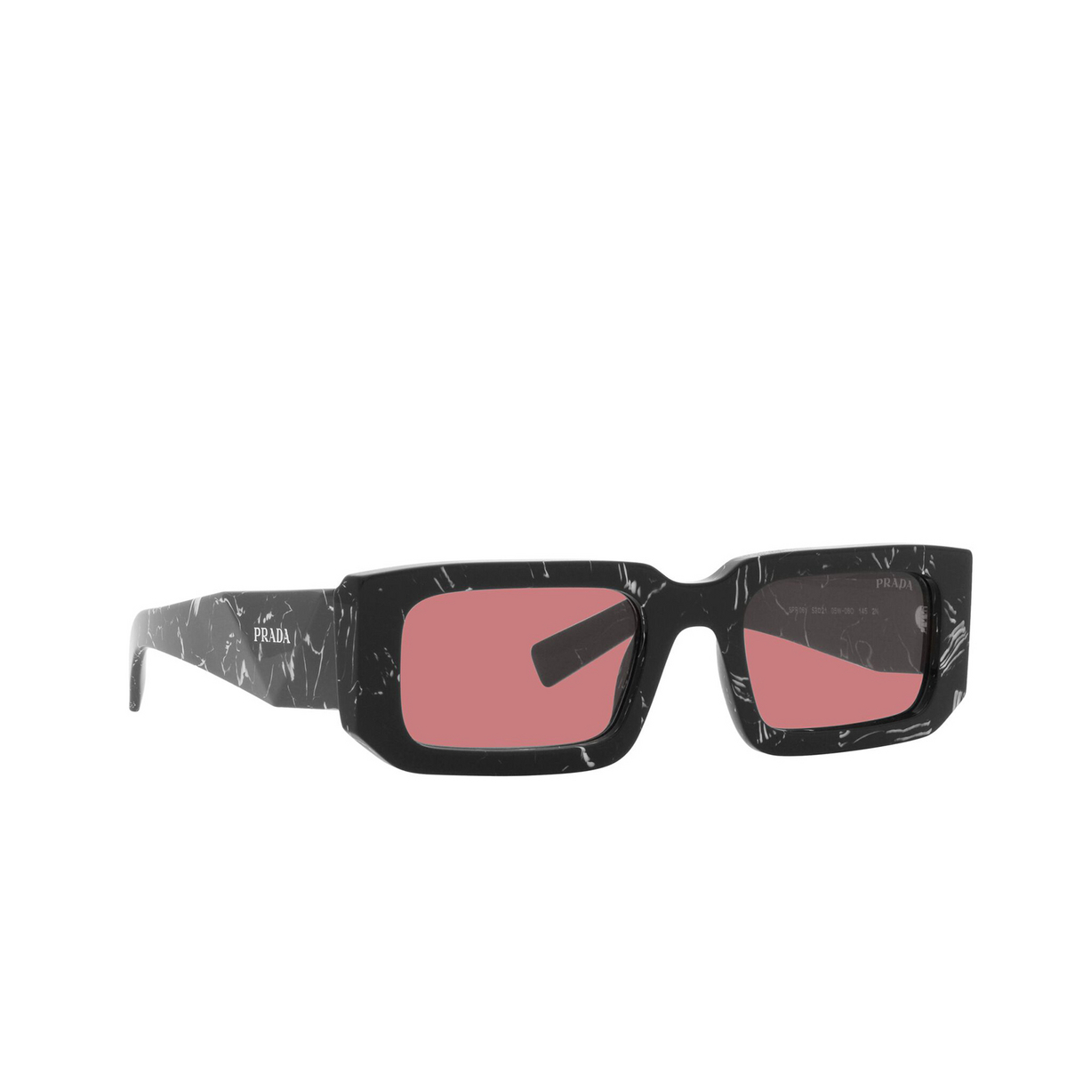 Prada® Rectangle Sunglasses: PR 06YS color Abstract Black / White 05W06O - three-quarters view.