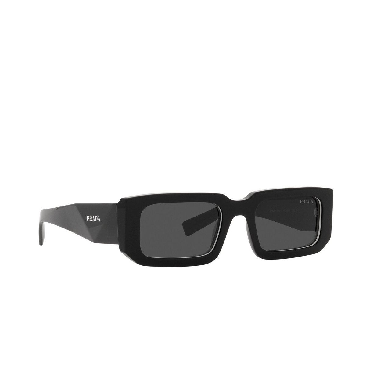 Prada® Rectangle Sunglasses: PR 06YS color Black / White 09Q5S0 - three-quarters view.