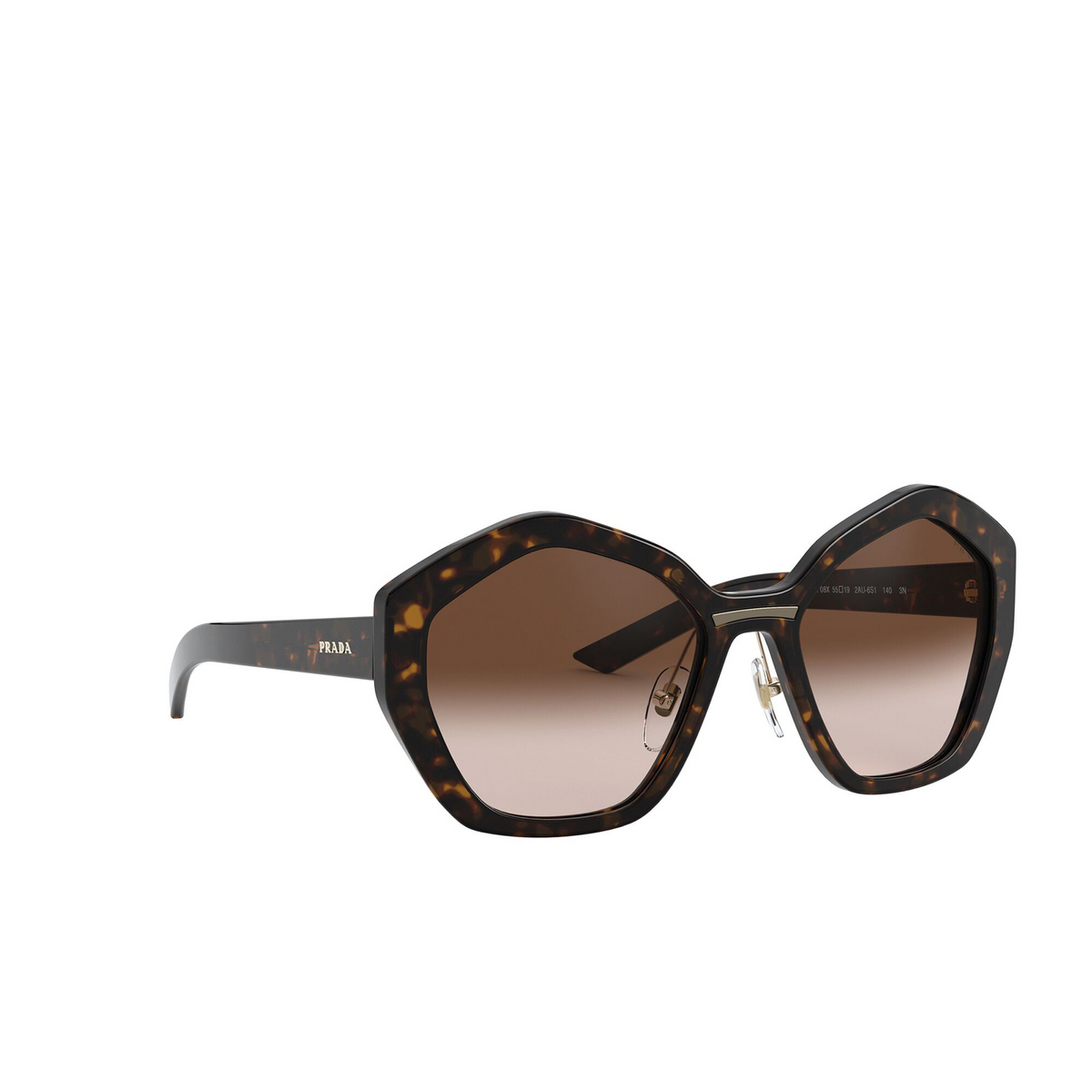 Prada® Irregular Sunglasses: PR 08XS color Havana 2AU6S1 - three-quarters view.