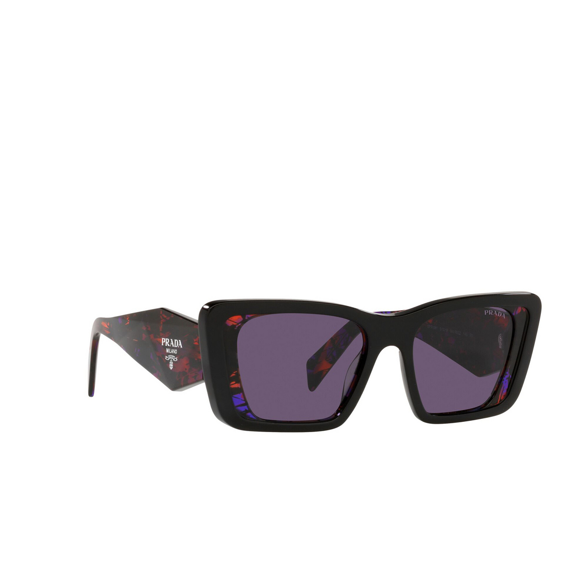 Prada® Butterfly Sunglasses: PR 08YS color Black / Havana Abstract 04V6O2 - three-quarters view.