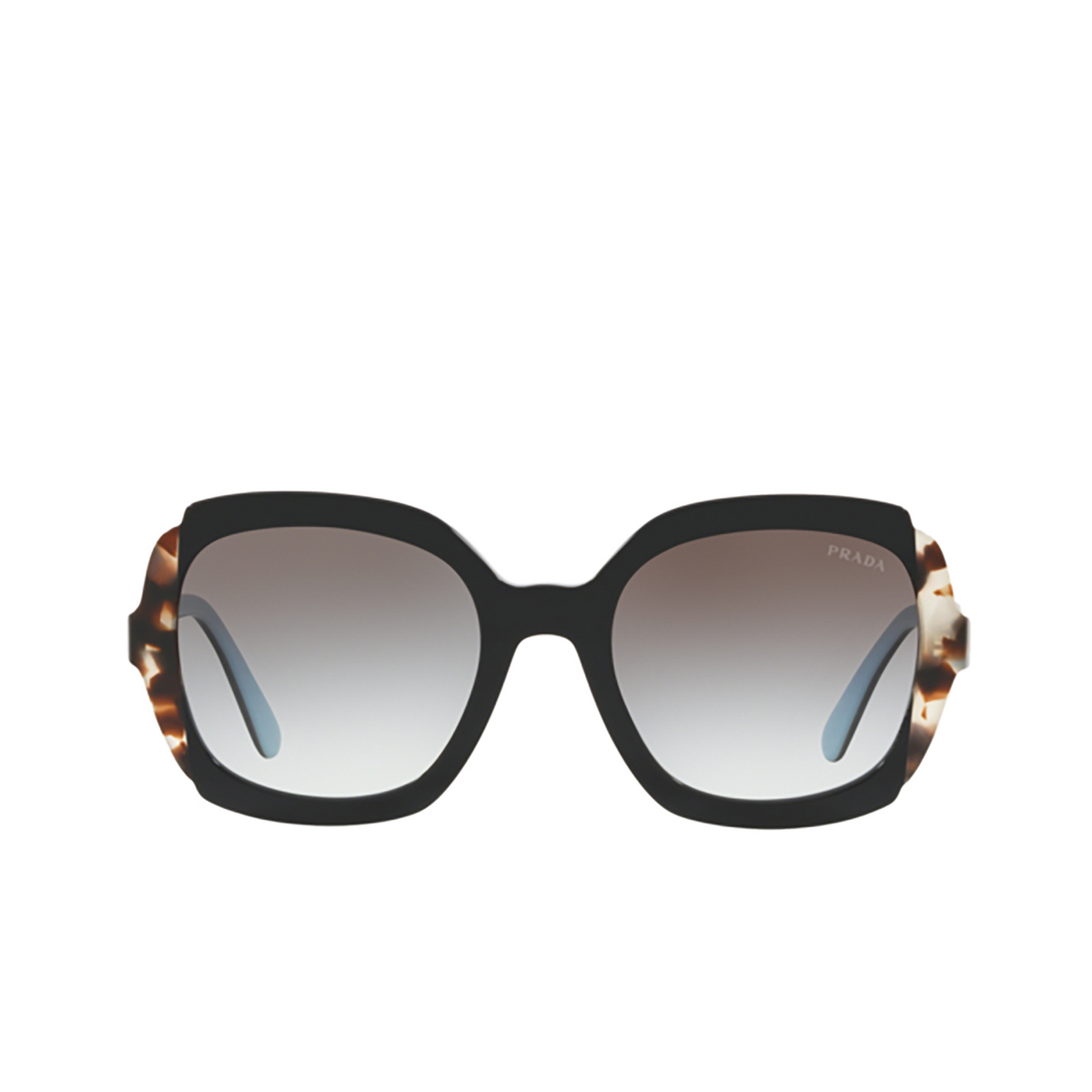 Prada® Square Sunglasses: PR 16US color KHR0A7 Black Azure / Spotted Brown - front view