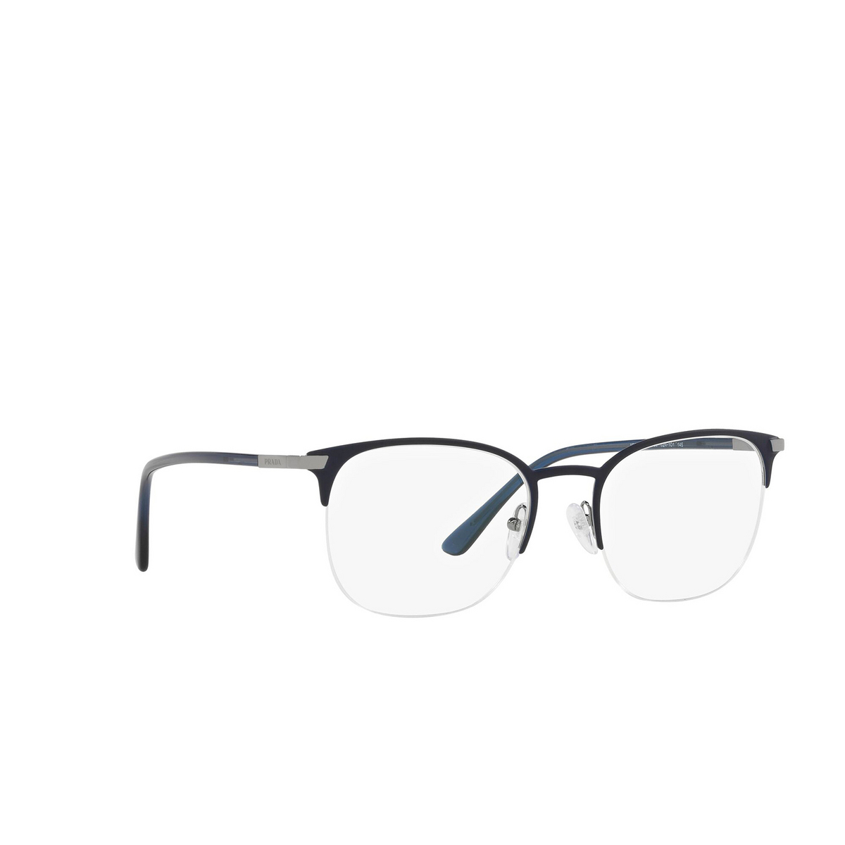 Prada® Oval Eyeglasses: PR 57YV color Matte Blue 02N1O1 - three-quarters view.