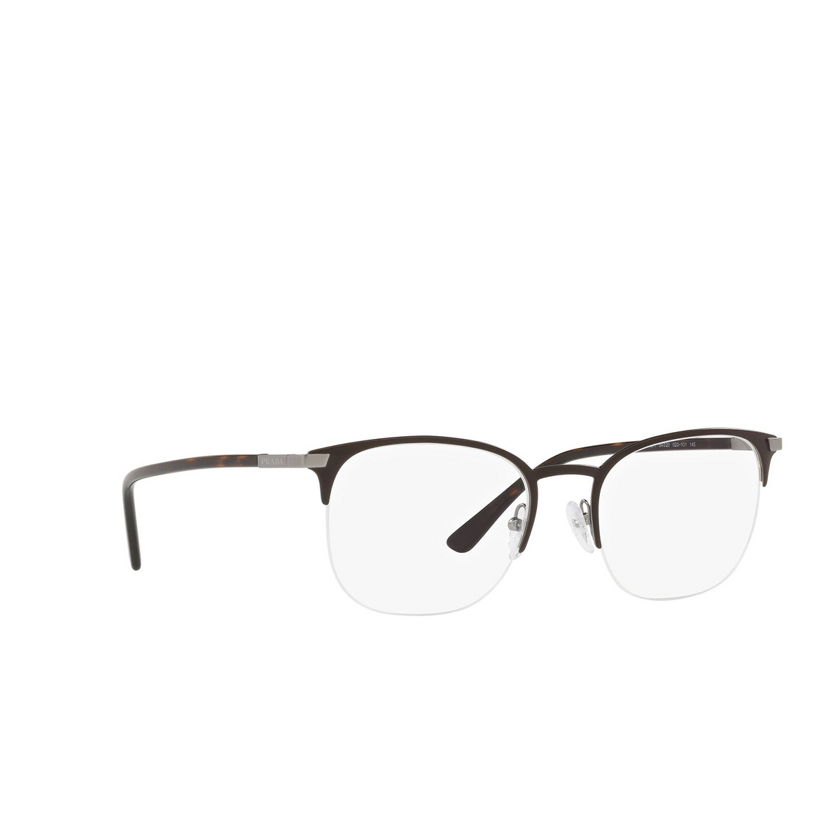 Prada® Oval Eyeglasses: PR 57YV color Matte Brown 02Q1O1 - three-quarters view.