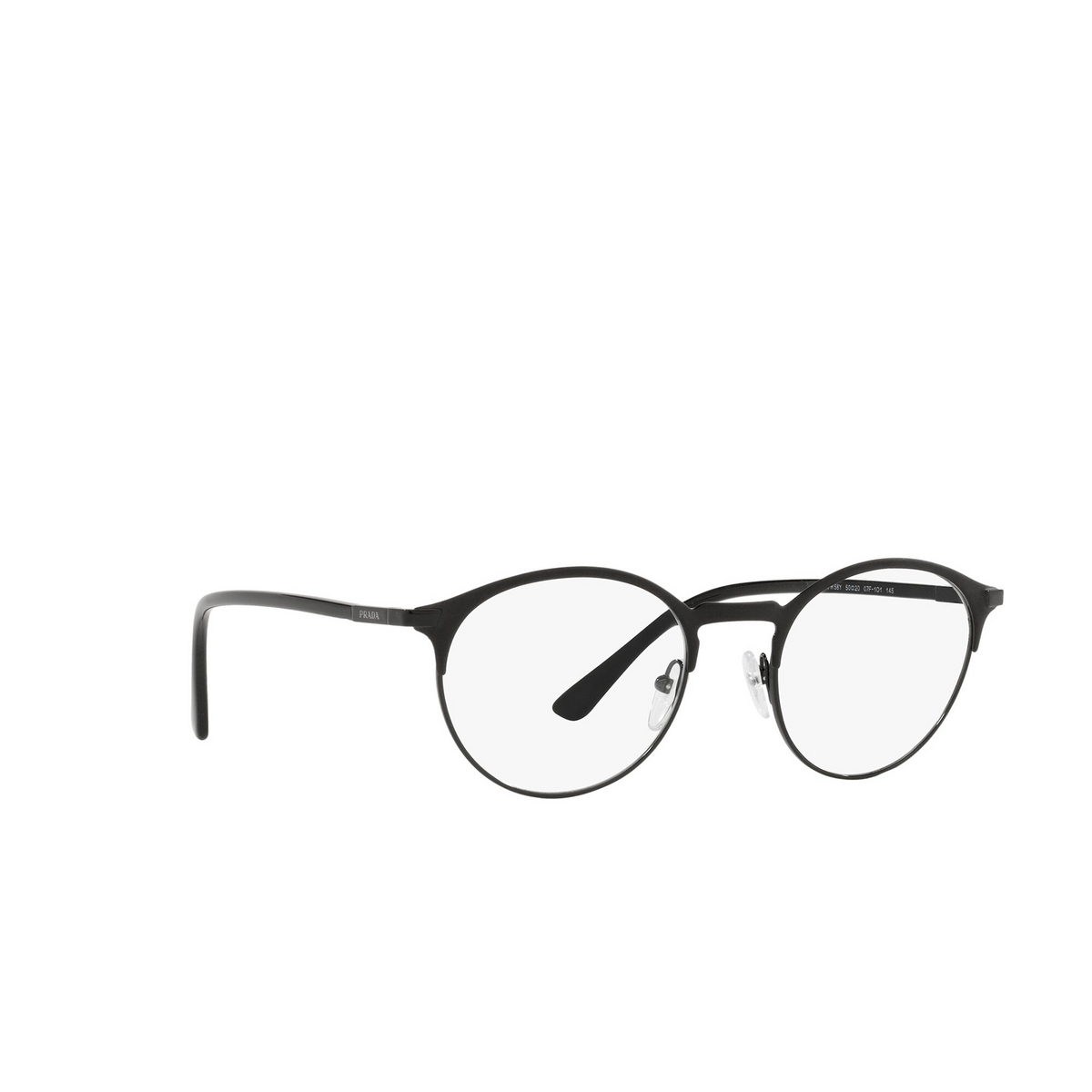 Prada® Round Eyeglasses: PR 58YV color Black 07F1O1 - three-quarters view.