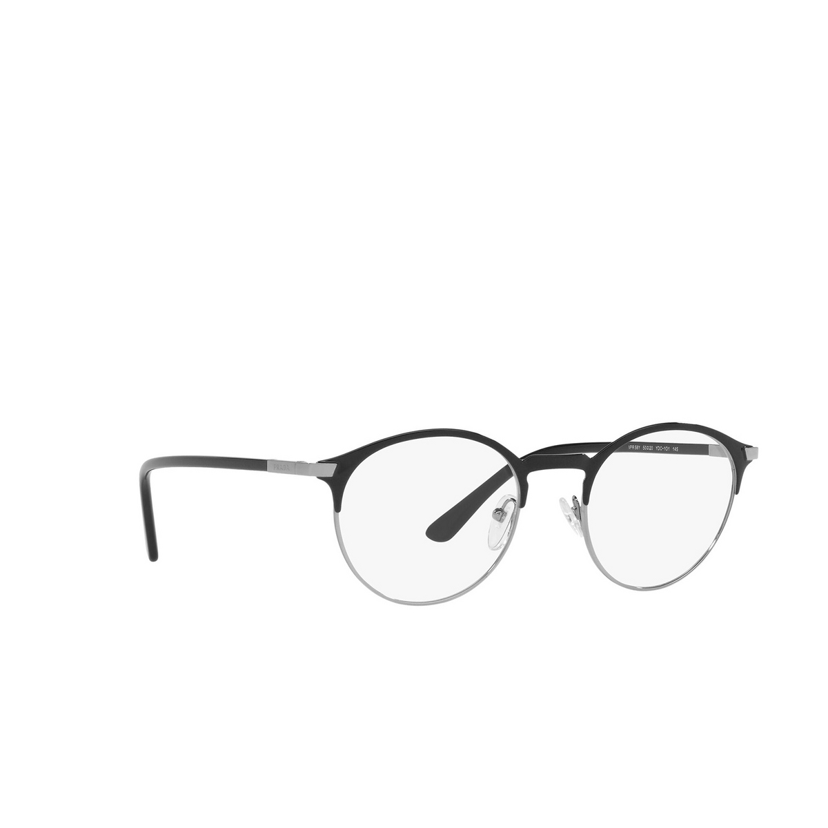 Prada® Round Eyeglasses: PR 58YV color Black YDC1O1 - three-quarters view.