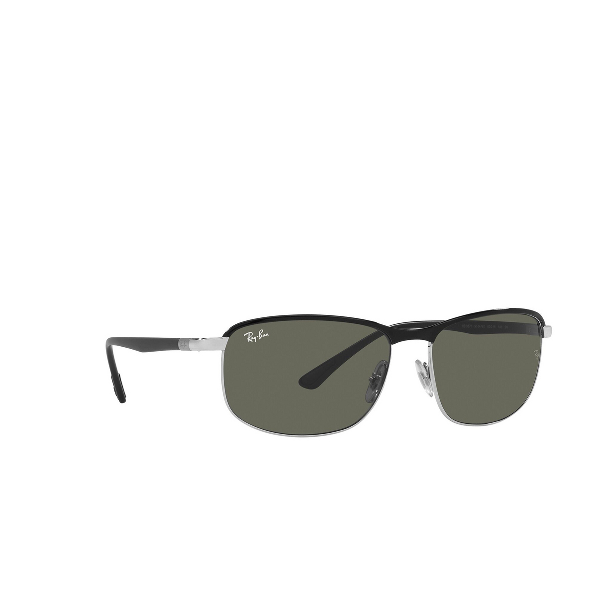 Ray-Ban RB3671 Sunglasses 9144B1 Black on Silver - three-quarters view