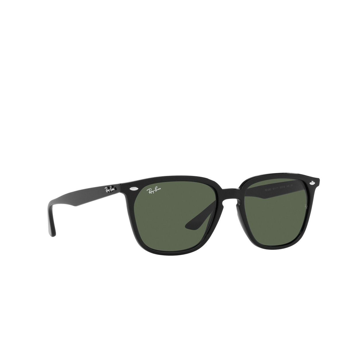Ray-Ban® Square Sunglasses: RB4362 color Black 601/71 - three-quarters view.