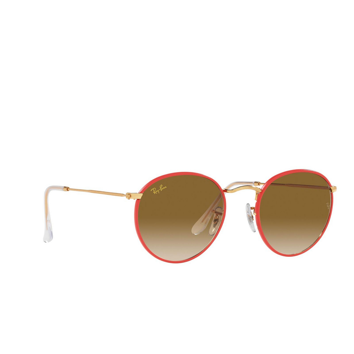 Ray-Ban ROUND FULL COLOR Sunglasses 919651 Red on Legend Gold - three-quarters view