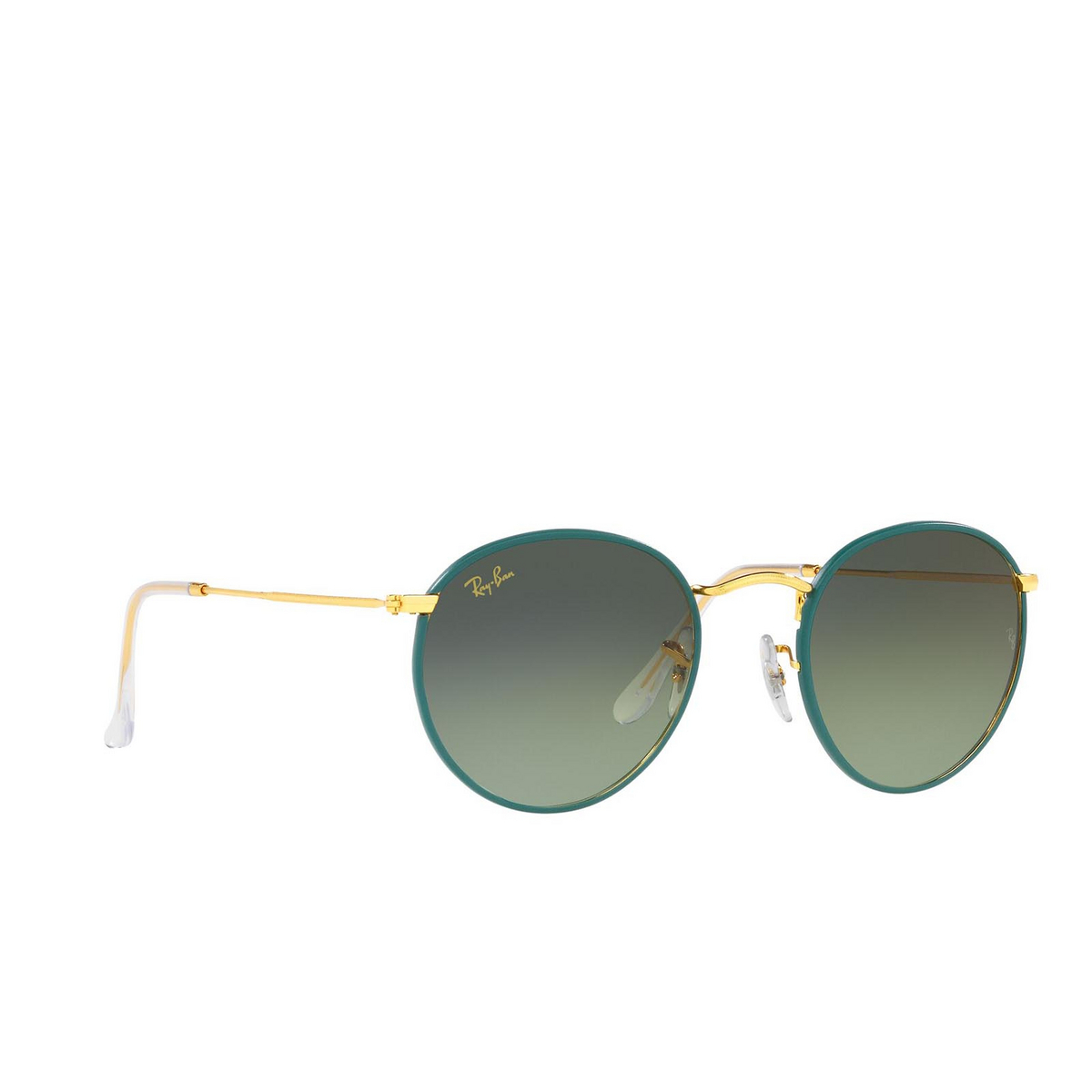 Ray-Ban ROUND FULL COLOR Sunglasses 9196BH Petroleum on a Legend Gold - three-quarters view