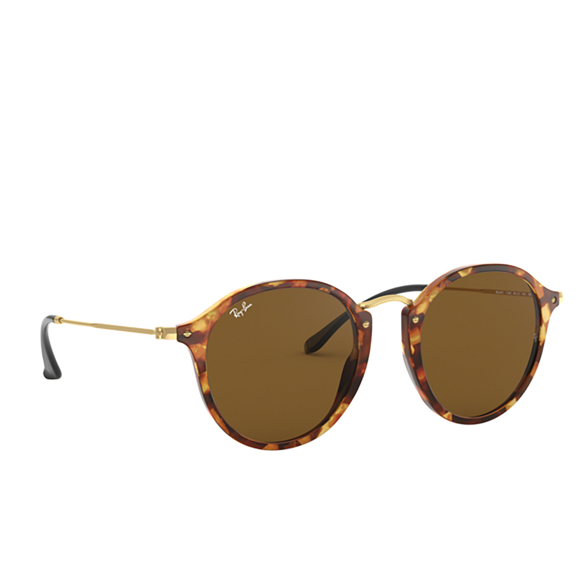 Ray-Ban ROUND Sunglasses 1160 SPOTTED BROWN HAVANA - three-quarters view