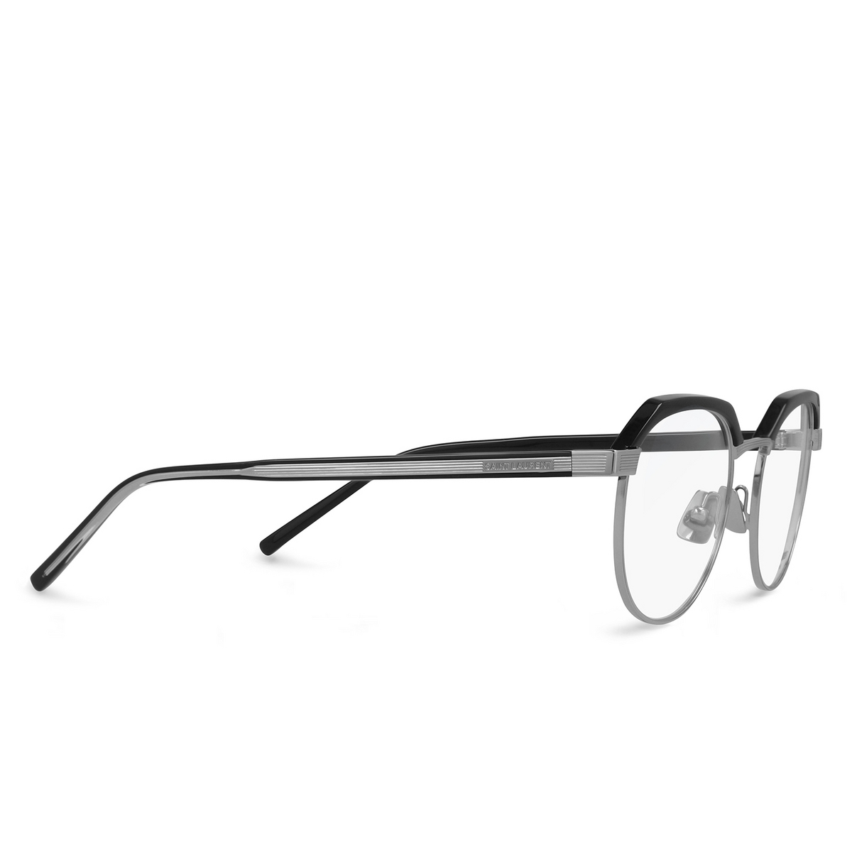 Saint Laurent SL 124 Eyeglasses 001 Black & Silver - three-quarters view