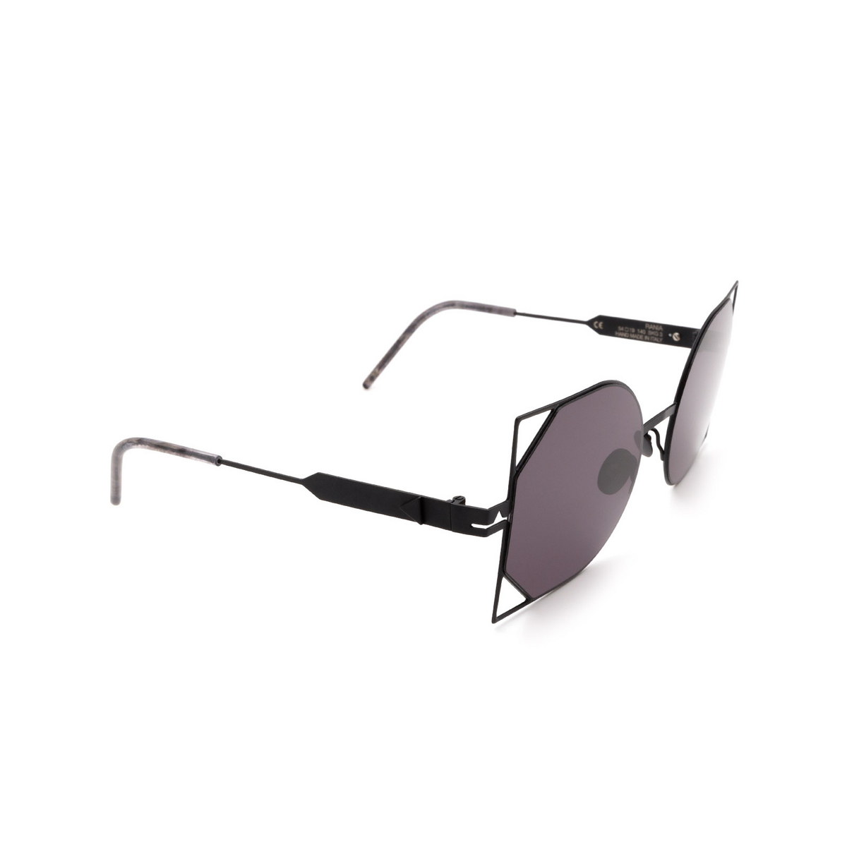 Soya® Irregular Sunglasses: Rania color Matte Black & Shiny Gold Bkg-fs - three-quarters view.