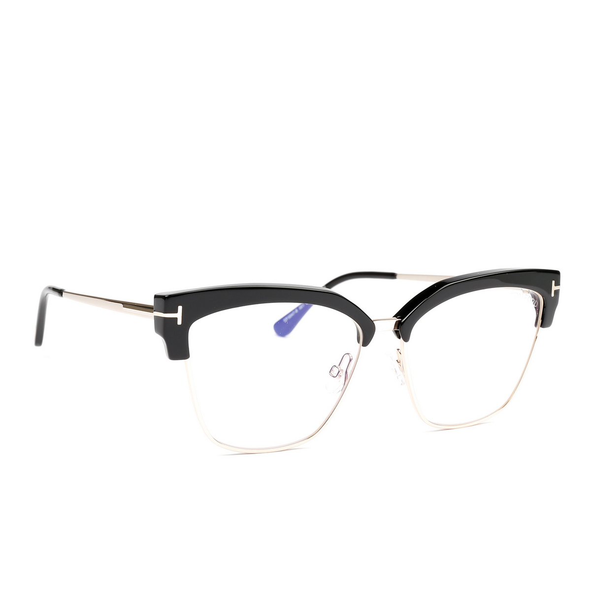 Tom Ford® Butterfly Eyeglasses: FT5547-B color Shiny Black 001 - three-quarters view.